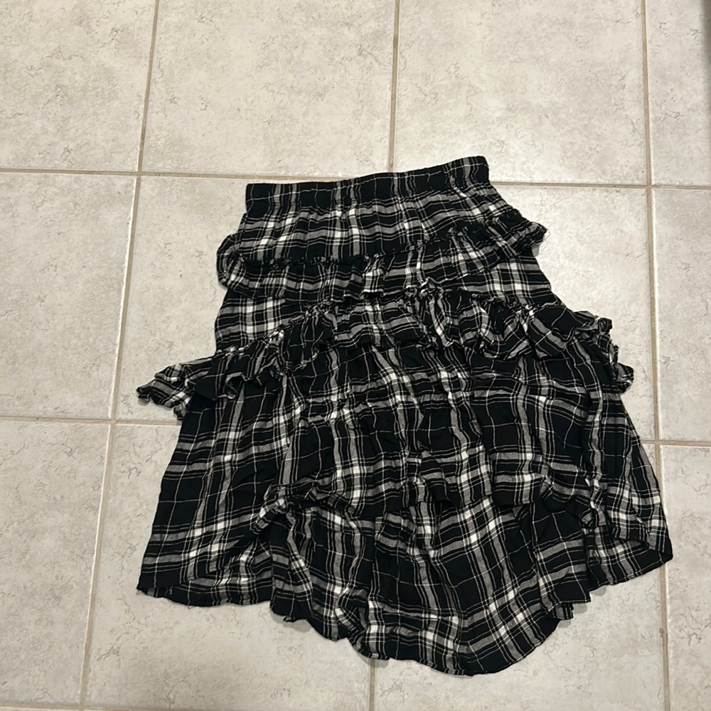 Max studio plaid high low ruffle skirt